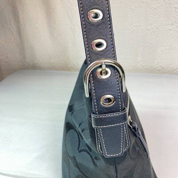 Coach Signature Charcoal Jacquard Hobo Shoulder Bag | F15067 | 🖤 Barb - Picture 13 of 14
